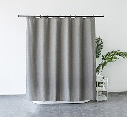 M&W DAS DESIGN Duschvorhang aus schwerem Textil Gewebe Leinenoptik schwere Qualität Schimmelresistent Stoff Luxus 100% Wasserdicht Blickdicht inkl. 12 Haken Gewicht unten