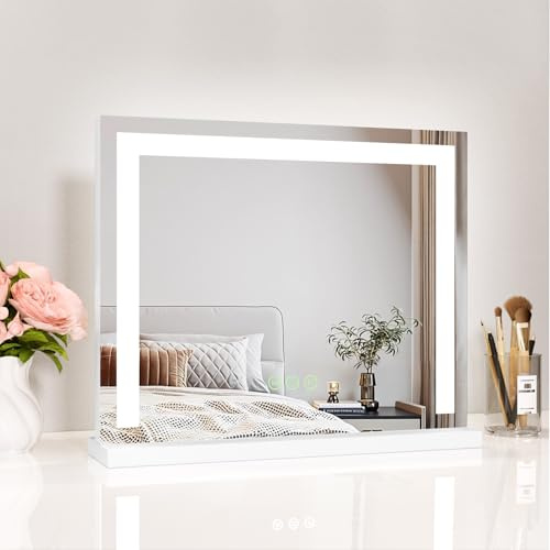 Heilmetz Schminkspiegel mit Beleuchtung 50x42cm, LED Hollywood Spiegel mit Dimmbar 3 Lichtfarben, Touch Schalter, Makeup Kosmetikspiegel mit Licht - Weiß