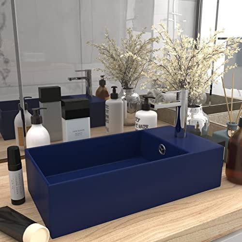 ShGaxin Lavabo de Salle de Bain avec trop-Plein Céramique Bleu foncé,Vasque À Poser Salle De Bain,Lavabo Salle De Bain