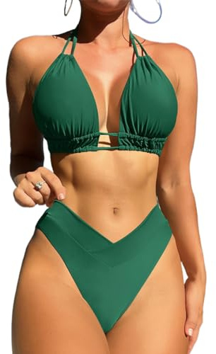 Maillot de Bain Femme 2 Pieces Taille Haute Femmes Deux pièces Tankini Maillots de Bain Taille Haute Licou Vintage Bikini Ensemble Dames Maillots de Bain