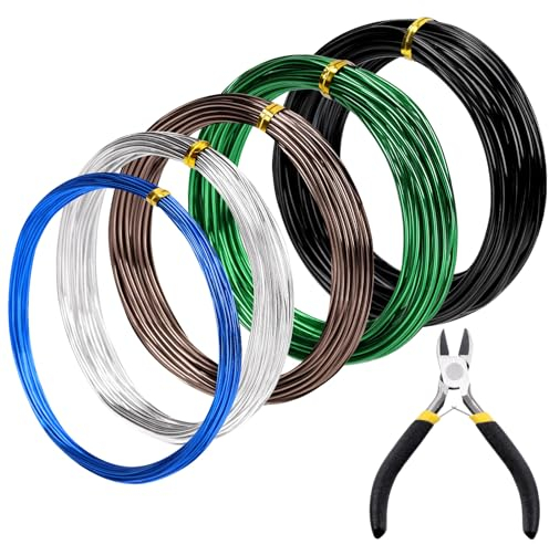 Mardatt Kit di 6 fili per bonsai da 0,8 mm, 1 mm, 1,5 mm, 2 mm, 3 mm, filo di alluminio anodizzato, filo di alluminio per bonsai con tronchi per la progettazione di rami di bonsai