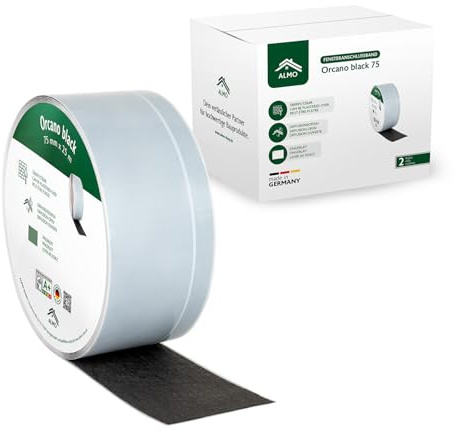 ALMO 2x Premium Fensteranschlussband für außen vollflächig Selbstklebend - Überputzbar mit Fingerlift - 75mm x 25m Fensterdichtband für den Außenbereich, Wind- und Schlagregendicht
