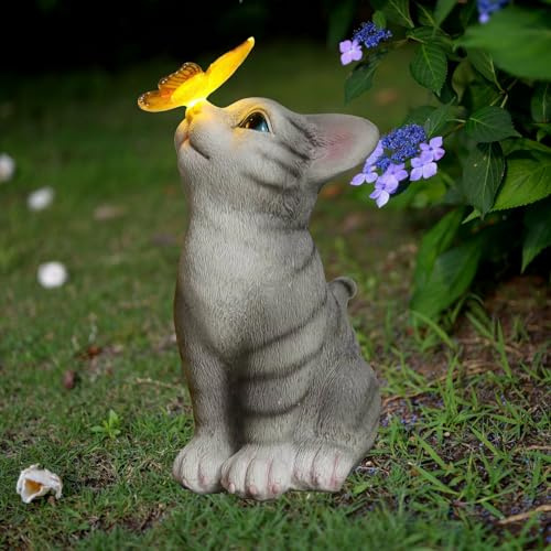 YATOSEEN Dekoration für Garten-Katzenstatuen mit Solarlampe, Statuen im Freien für Katzenliebhaber, Einweihungsgeschenk für Terrasse, Rasen, Veranda, Garten