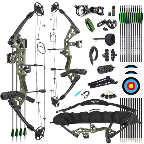 SHARROW Bogenschießen Compound Bogen und Pfeile Set 30-55lbs Einstellbare Erwachsene Jagdbogen Compoundbogenset LH/RH Verfügbar für Outdoor-Schießen (Satz 1 / Militärgrün, Rechtshänder)