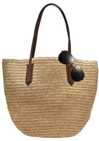 Dranng Sommer-strohhandtaschen Für Damen,Stroh Strandtasche Basttaschen Damen Sommer Einkaufstasche Korbtasche Für Reisen Einkaufen,simple Modern Beach Bag