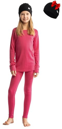 Merino.tech Conjunto Lana Merino Ninos - Medio Ropa Termica Lana Merino Niño y Niña Camisa, Pantalones, Gorro (Medium, Pink)