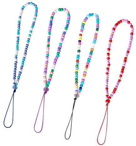 Tabanzhe Mobile Phone Charms - 4 PCS Colorful Ceramic Bead Handcrafted Phone Lanyards & Keyring Wrist Straps for Women (Multicolor, Blue, Purple, Red)