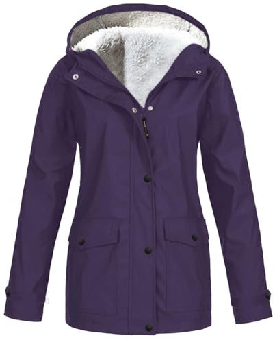 Rain Jacket Women's Waterproof Outdoor Jacket Lightweight Softshell Jacket Lined with Plush Winter Warm Functional Jacket Outdoor Windbreaker Large Sizes Plain Hooded Jacket Wind Jacket, purple, 5XL
