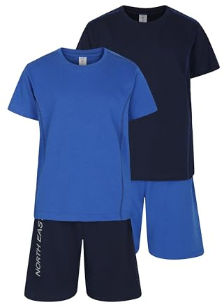 North East Boys 2 Pack Short Pyjamas Nightwear PJ Sets Twin Pack 9 to 16 Years (Ryl/Nvy 11/12)