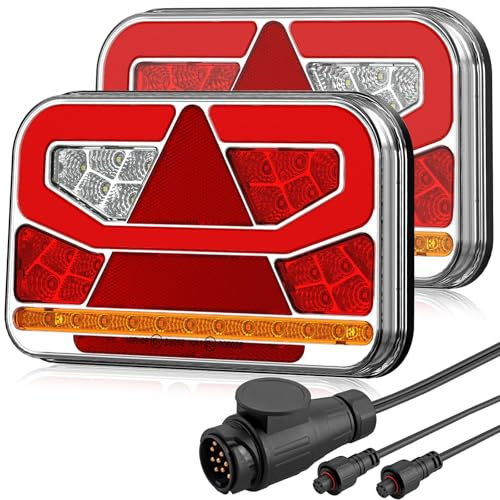 AUTOUTLET trailer bakljus set, 60 LED bakljus trailerbelysning 13 poler, 5M avtagbar kabel & 5 funktioner, bil lastbil trailer belysning med E-certifierad (INGEN registreringsskyltbelysning)
