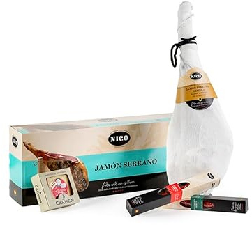 NICO JAMONES - LOTE JAMON SERRANO RESERVA HEMBRA. Jamón Serrano Hembra + Chorizo Ibérico velita 200g + Salchichón Ibérico velita 200g + Queso de Oveja curado D.O. CARMEN 250g