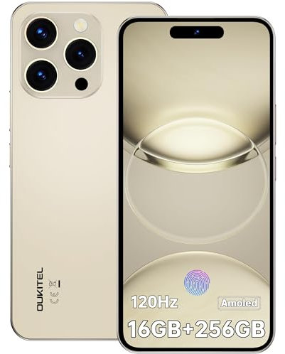 OUKITEL P1 - Telephone Portable 120Hz, 4G Téléphone Portable Débloqué Android 14, 24Go (8+16) RAM +256Go/SD-2To, 6.7 FHD+ AMOLED Smartphone 5150mAh, Helio G99/50MP+32MP/Face ID/Fingerprint,Gold