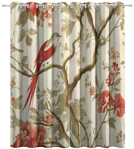 CozyRest Wohnzimmer Vorhänge Elegante Vögel Blumen Retro-Stil Ösen Gardinen mit Blickdichte Thermo Vorhang Kälteschutz Blackout Curtain Kinderzimmer Schlafzimmer Ösenvorhang 215 x 220 cm