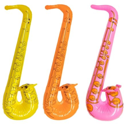 SAIIURV 3 Pezzi Strumenti Musicali Gonfiabili Sassofono Gonfiabile per Bambini Adulti, 70 cm Sassofono Giocattolo Gonfiabile, Palloncini Strumenti Musicali Accessori per Decorazione Carnevale Festa