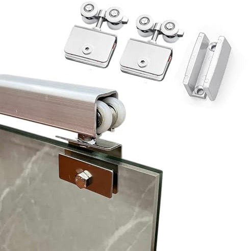 schiebetürbeschlag Bypass-Glasschiebetürbeschläge zur Deckenmontage, robustes Schiebetür-Kleiderschranktür-Set, Schiebetür-Schienenset für 2-Tür-System, gleiten sanft und leise(72in/182.88cm)