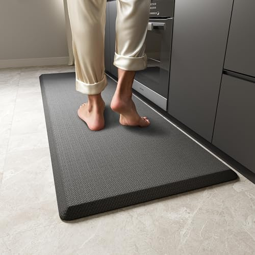 MUTUN rutschfest Küchenteppich, Anti-Ermüdungsmatte für Steharbeitsplätze, 20MM Dicke Schaumstoffmatte, PVC Teppich Leicht Zu Reinigen für Küche, Wäscherei, im Freien (Schwarz,44x152cm)