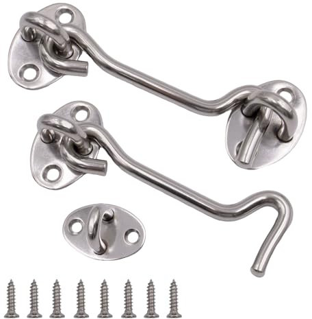 Primasage 2 Pezzi Gancio e Chiusura a Occhiello,Gancio Chiusura Porta 3, 94in Ganci per Cabina con 8 viti Adatto per Porta Mobile Battente Porta in Legno Porta Giardino Serratura (Argentato)