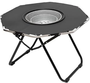 Barbecue Au Charbon De Bois Multifonction avec Table Pliante en Aluminium Barbecue Grill Portable De Jardin Barbecue Rond Charbon, Table De Repas Extérieur, Facile À Nettoyer