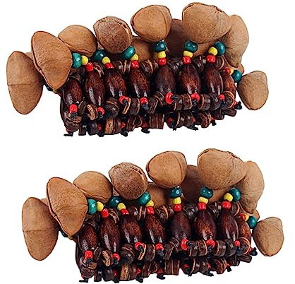 Armbandglöckchen aus Nussschalen, 2 Stück, Stammesstil | Holz und Kokosschale, für Tanzparty und Fest, Kindgerechtes Accessoire