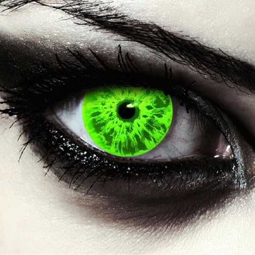 DESIGNLENSES lentilles journalières couleur ardent vert pour halloween costume de zombie, 1 paire (2 pcs), sans correction (Green Fire, 14.00, 0.00, Dioptres)