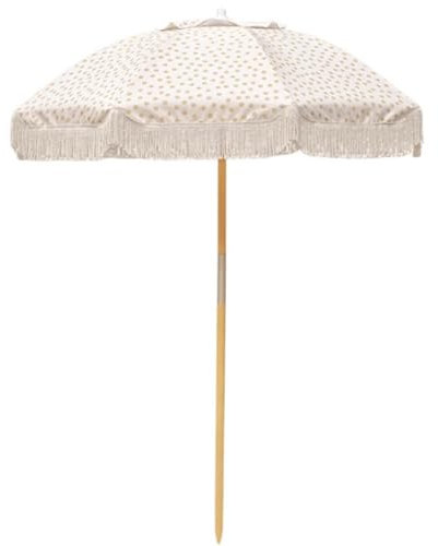 Ombrellone da Spiaggia Portatile con Frange, Parasol da Giardino con Inclinazione, Ombrellone da Esterno, Anti-UV50+, 8 Stecche, Palo in Legno, senza Base