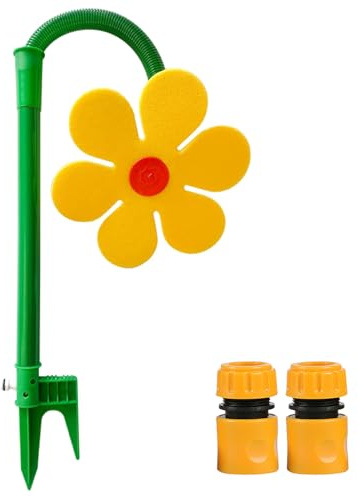 Crazy Daisy Sprinkler, 360° drehbar, tanzende Blume, Wassersprinkler, lustige Sonnenblumen-Sprinkler, Pfahl mit stabiler Kunststoffbasis für Rasen- und Gartenbewässerung (gelb)