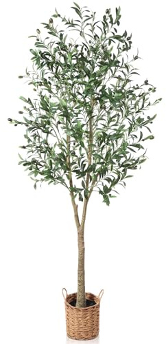 5FT Olive Tree Artificial, Large Faux Olive Tree Indoor with Woven Pot, Tall Artificial Indoor Plant Realistic Fake Plants Perfect for Home Office Living Room Balcony Corner Office Decor