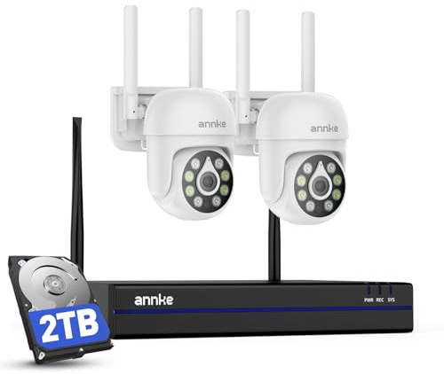 ANNKE 5MP Überwachungskamera Set Aussen WLAN, 16CH 4K NVR mit 2X 5MP PT WiFi Kameras, Farbnachtsicht, Zwei-Weg-Audio, Intelligente Personenerkennung, 24/7 Aufnahme Innen Outdoor, 2TB HDD