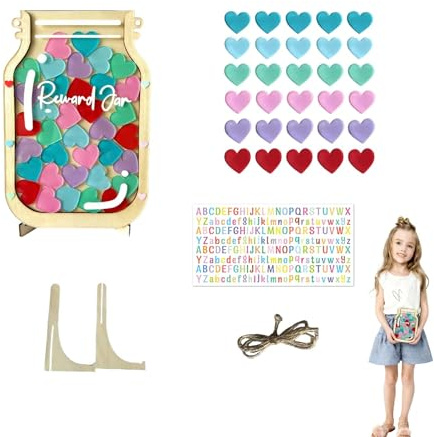 WUERKIYA Tableau de récompense Enfant magnétique 36 cœurs colorés avec Support Bois et Corde, système éducatif Motivation pour Maison ou école, Outil pédagogique interactif comportement Positif