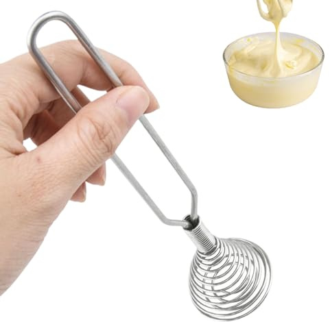 Whisker Tool - Schneebesen mit Spirale, manuell mit Feder - Schneebesen aus Edelstahl, Küchenutensilien zum Mixen von Milchcreme, Aufschäumen, Kochen, Gebäck, Restaurant