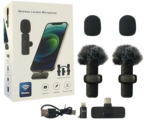 FATASH Wireless Lavalier Microphone for iPhone/Android/iPad – 2.4GHz Clip-On Lapel Mic with Lightning & Type-C Receiver, Plug & Play Noise-Reduction Mini Mic for Vlogging, Interviews & Live Streaming