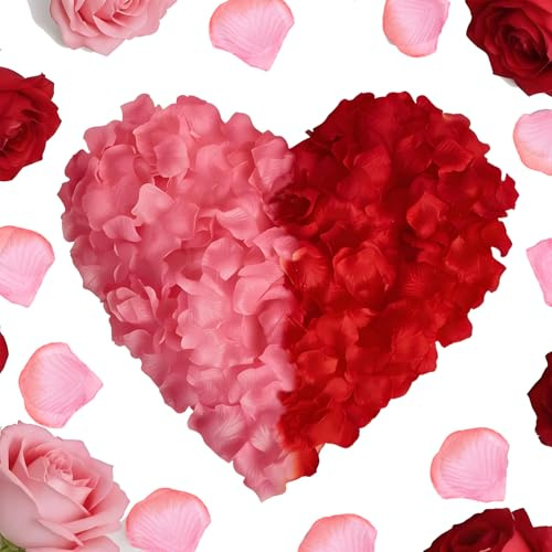 nuneoeuo 2000 Pcs Rose Petals Kit, Red Christmas Decorations, Artificial Emulation Petals for Family Christmas Gathering Scatter, Proposal Setup and Bridal Shower Table Arrangements for Lovers