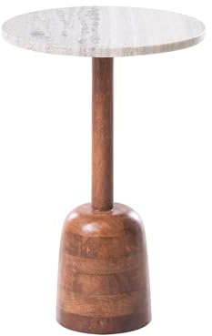 Beliani Mesa Auxiliar Elegante con Base de Madera de Mango y Tablero de mármol salón Redonda marrón Hartwell