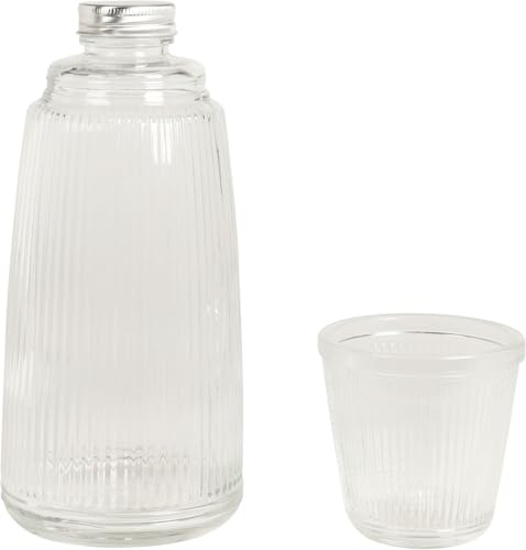 Bedside Water Carafe Set with Tumbler – 1000ml Glass Bottle & 230ml Drinking Glass – Nightstand Water Jug and Glass Set, Reusable Glass Drinkware