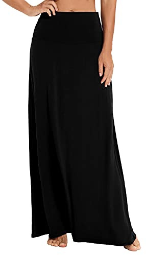 EXCHIC Femmes Elastique Taille Haute Maxi Jupe Boho Flared A-Line Longues Yoga Jupes