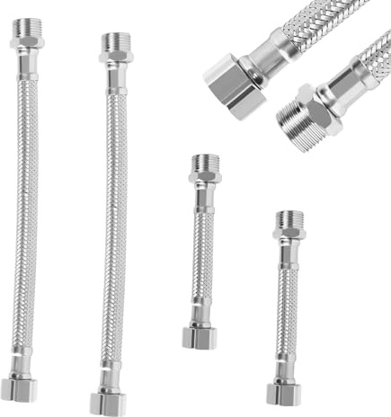 4 Stück Flexschlauch 3/8,10cm/20cm Flexibler Panzerschlauch 3/8 Zoll,304 Edelstahl Flexschlauch Panzerschlauch 3/8 Zoll,Edelstahl FlexschlauchVerlängerung Armaturenschlauch Für Wasserhahn Eckventil