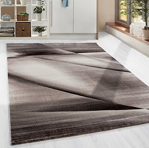 HomebyHome Kurzflor Teppich 120x170 cm, Modern Abstrakt Design in Braun Beige, Pflegeleicht, ideal für Wohnbereich, Jugendzimmer oder Essplatz