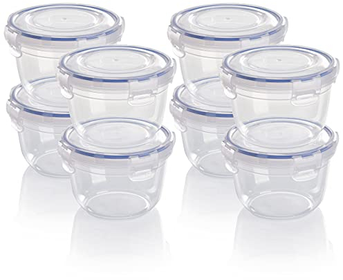 Grizzly Kunststoff Frischhaltedosen Set, 8x Vorratsdosen mit Deckel, rund, stapelbar, bruch-, mikrowellen- und spülmaschinenfest
