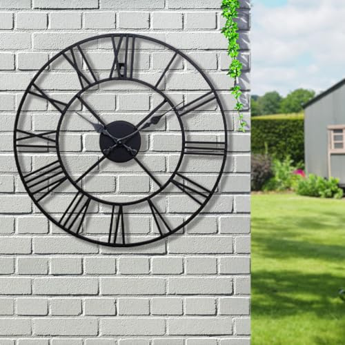BARGAINSGALORE 40CM BIG ROMAN NUMERALS GIANT OPEN FACE METAL LARGE OUTDOOR GARDEN WALL CLOCK