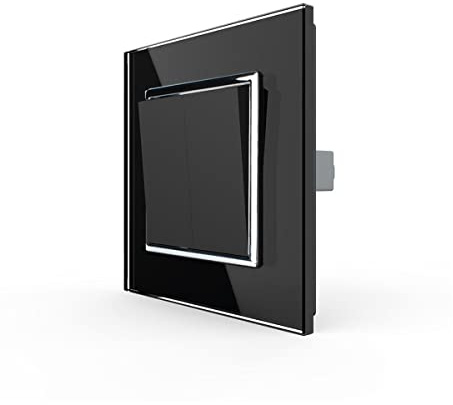 LIVOLO 2 Gang Wipp Wechselschalter schwarz VL-C7-K2S-12+VL-C7-SR-12 Chrom Kipp schalter zwei Fach inklusive Glasblende hochwertige Qualität Lichtschalter