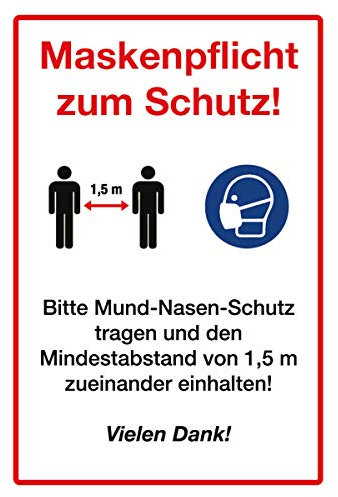 WANDKINGS Hinweisaufkleber für den Innen- und Außenbereich - Maskenpflicht zum Schutz - 30x20 cm - Aufkleber ohne Schild