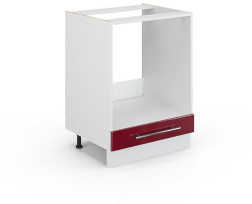 Vicco Herdumbauschrank Fame-Line, Bordeaux Hochglanz, 60 cm | MDF-Front · Ohne Arbeitsplatte · Höhenverstellbare Füße · Metallgriffe · Einfache Integration ✓