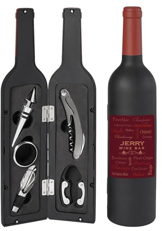 Let's Make Memories Personalized 5 Piece Tool Set - Wine Talk - Wine Bottle Opener - Unique Bar Accessories - Bottle-Shaped Holder - Personalize with Name