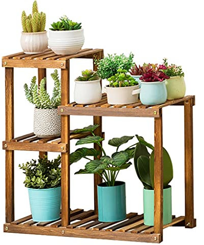 Mehrschichtiger Blumenständer Aus Massivem Holz Wohnzimmer-Blumentopfständer Balkon-Grünpflanzenständer Innenblumenregal Außenpflanzenständer (Color : Brown, Size : 65x25x63cm)