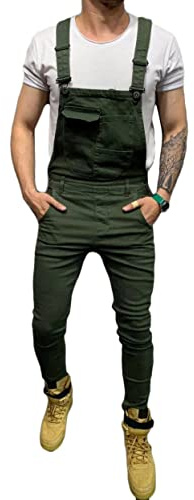 ORANDESIGNE Herren Denim Latzhose Overalls Jeanshose Männer Cargo Jeans Retro Jumpsuit Arbeitshose Blau Arbeitslatzhosen Loose Fit Latzanzug Jumpsuit