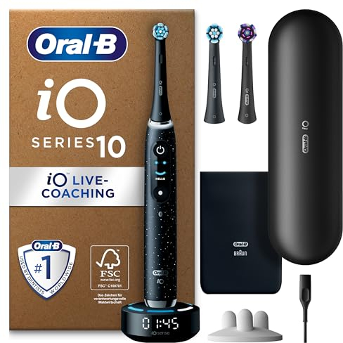 Oral-B iO Series 10 Plus Edition Elektrische Zahnbürste, Electric Toothbrush, PLUS 3 Aufsteckbürsten, 7 Putzmodi für Zahnpflege, Lade-Reiseetui, Designed by Braun, cosmic black
