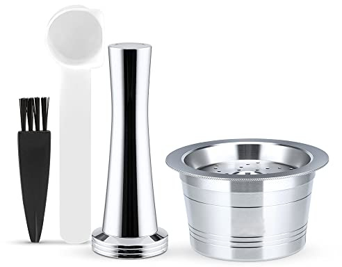 RECAFIMIL Mehrweg-Kaffeepads, nachfüllbare Edelstahl-Kaffeekapseln mit Tamper, kompatibel mit K FEE, Tchibo Cafissimo und Caffitaly Maschinen