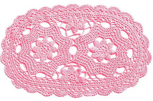 BIBITIME Lace Placemats Kitchen Dinner Table Doilies Dishes Bowl Knife Fork Mats Handmade Crochet Knitted (Style02-Beige,10x18, 1) (1, Pink)