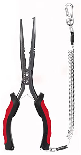 Booms Fishing F03 Needle Nose Fishing Pliers, 9 Fisherman's Pliers, Long Nose Hook Remover, Saltwater Resistant Fishing Gear, Red