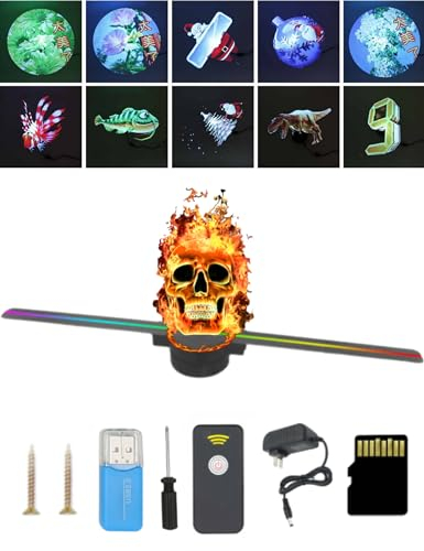 Ventilateur D'hologramme 3D, Projecteur Holographique WiFi Intelligent 2000x224 LED, Affichage de Photos HD, Vidéos et Images pour Intérieur/Extérieur